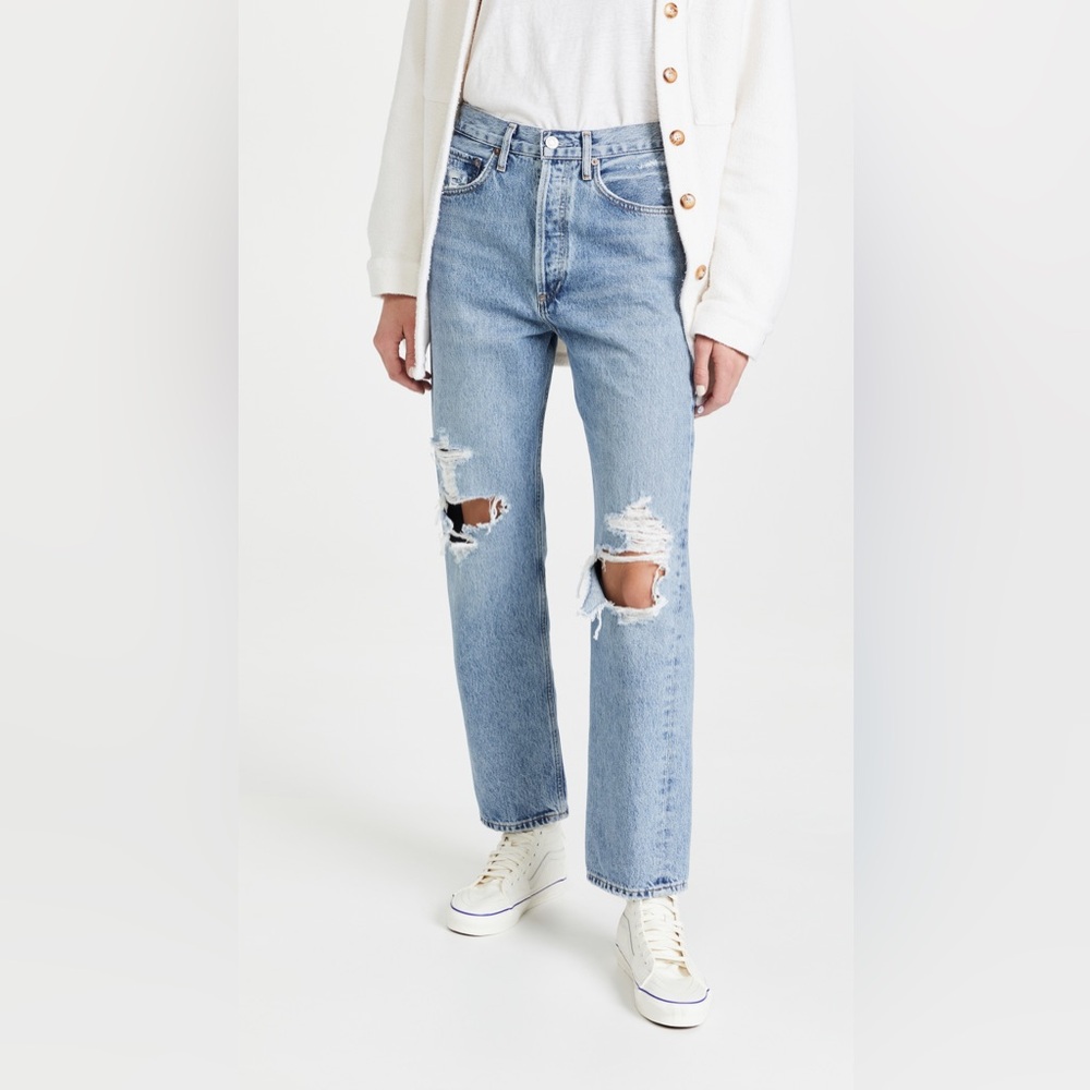 Agolde Straight Leg Jeans with Vintage Distressing Mid Rise Loose Fit 90's